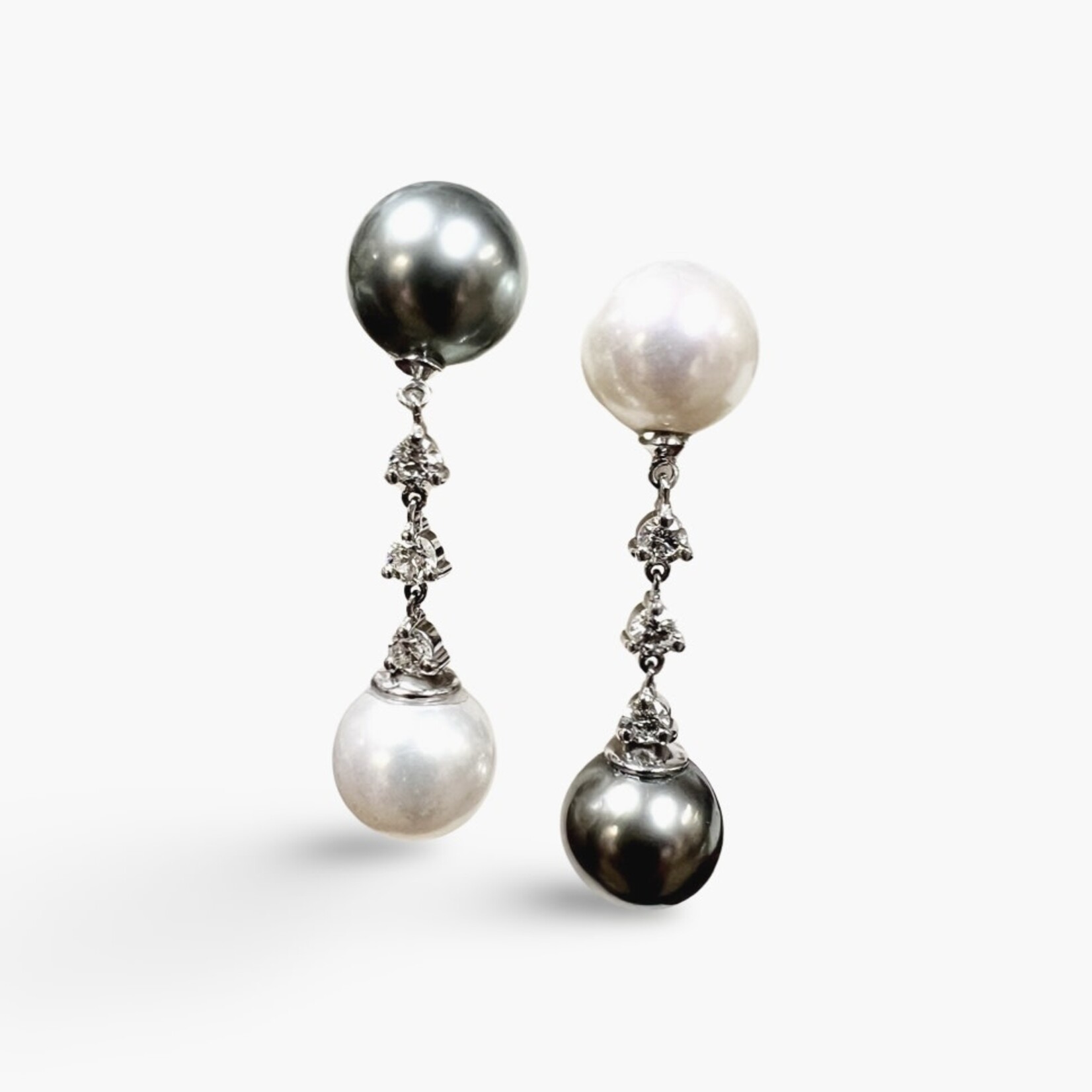14K White Gold South Sea, Tahitian Pearl & Diamond Drop Earrings