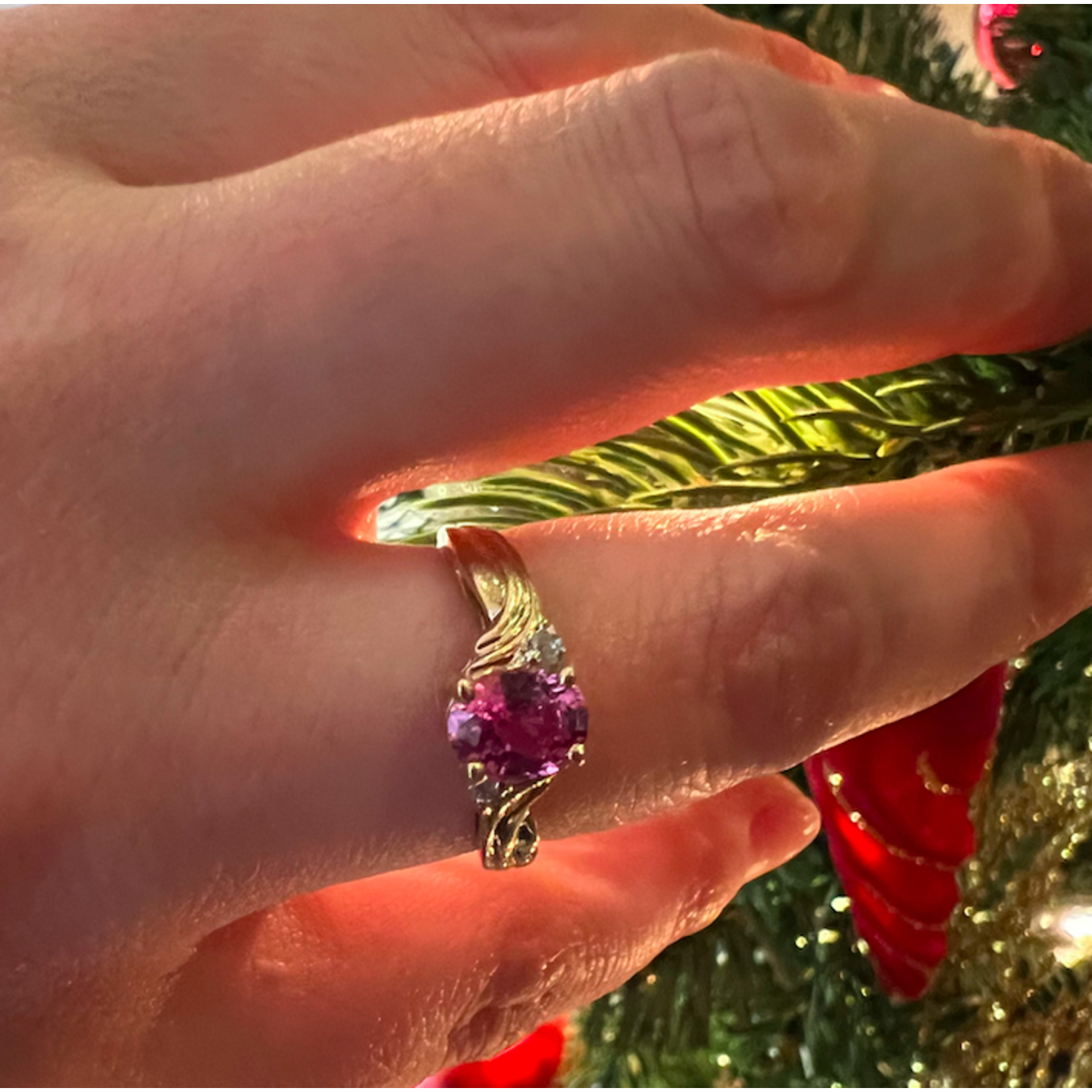 14K Yellow Gold Oval Pink Sapphire & Diamond Ring