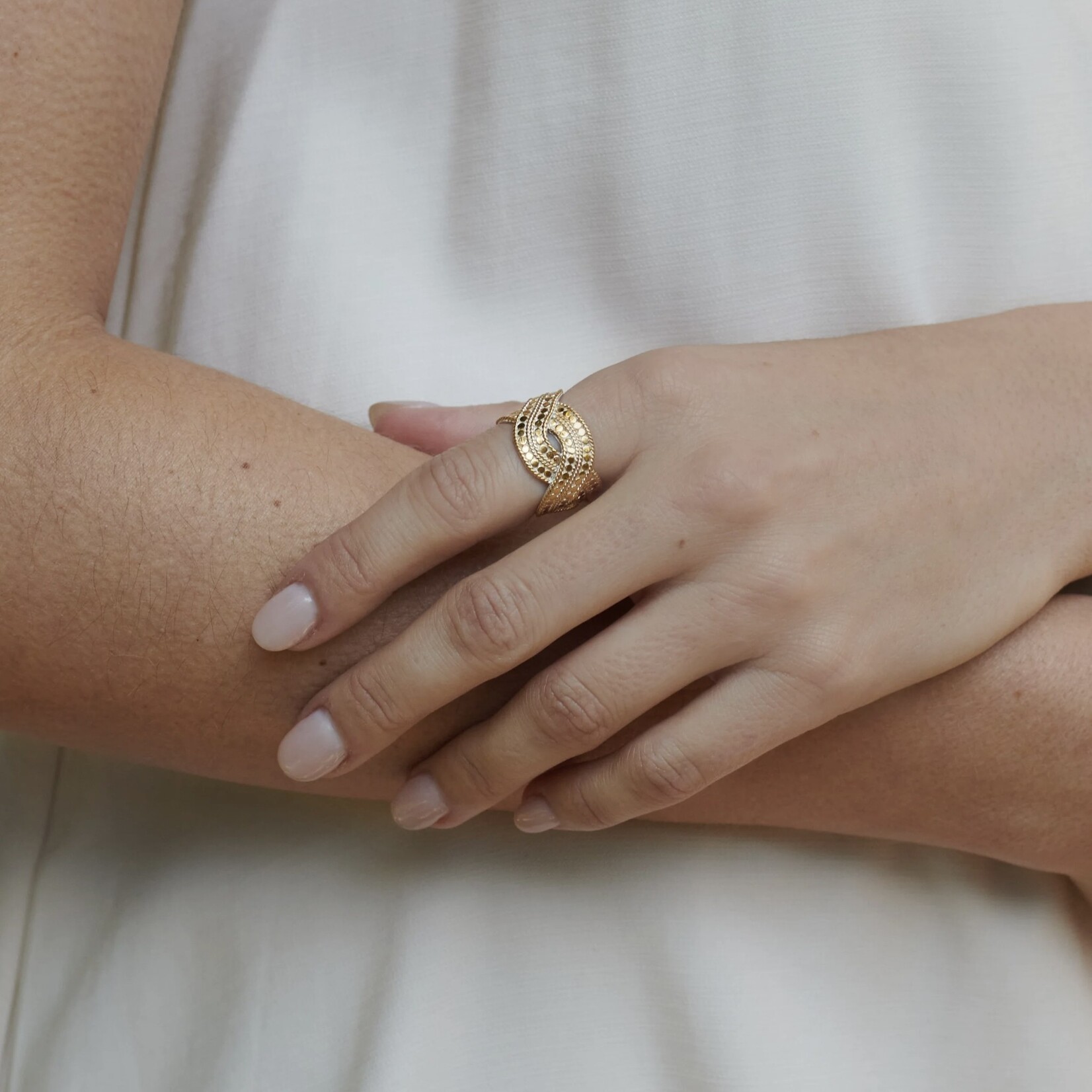 Woven Sterling Silver and 18K Yellow Gold Overlay Ring