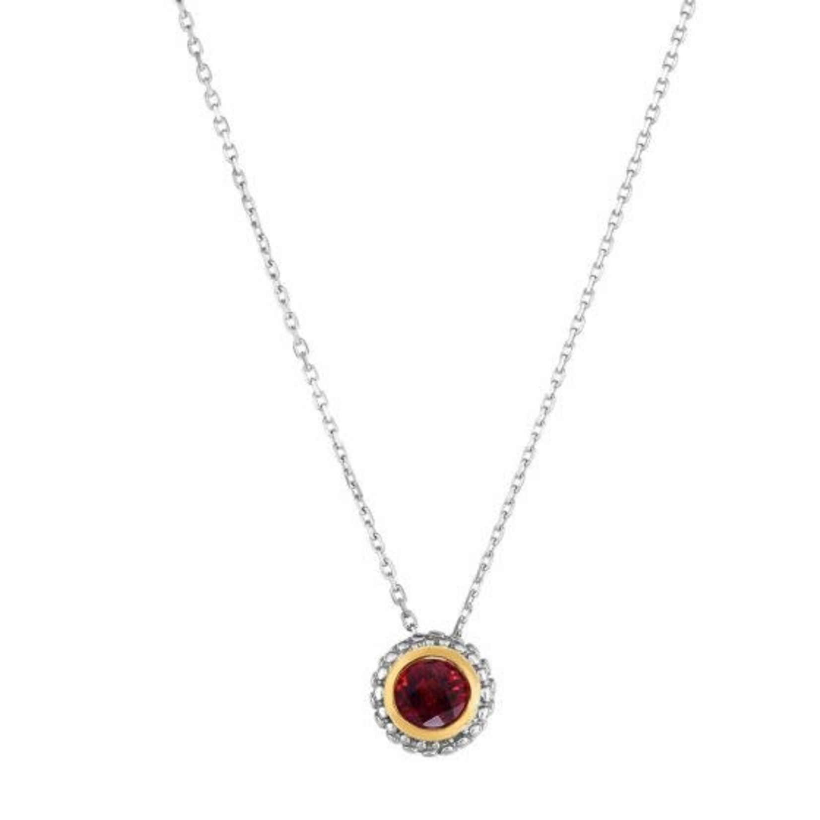 Sterling Silver 18K Yellow Gold Round Garnet Pendant