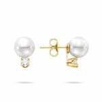 14K Yellow Gold Akoya Cultured Pearl & Diamond Stud Earrings