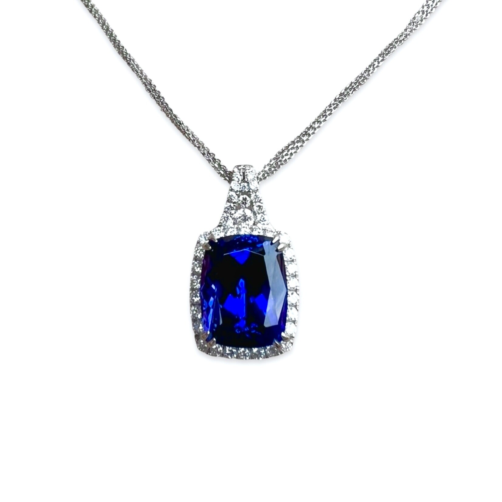 18K White Gold Tanzanite & Diamond Necklace