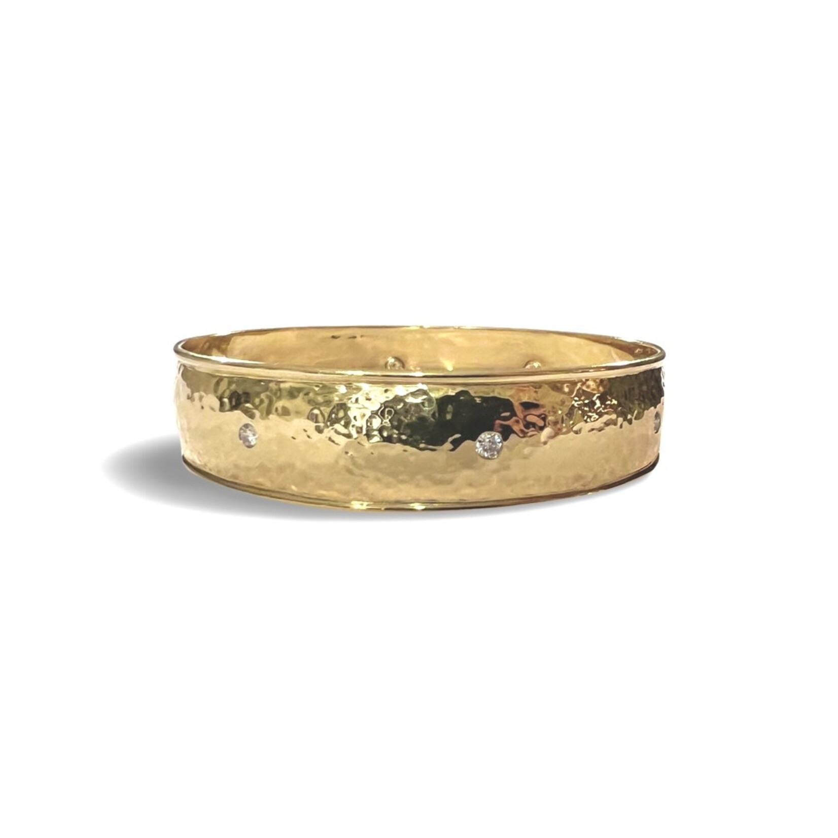 18K Yellow Gold Wide Hammered Diamond Goddess Bangle