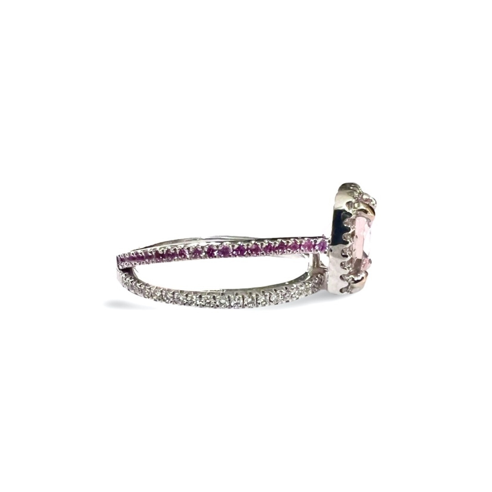 14K White Gold Morganite, Pink Sapphire & Diamond Wrap Ring