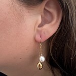 14K Yellow Gold Freshwater Pearl and Gold Bead Drop Earrings