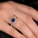 14K White Gold Round Blue Sapphire & Diamond Halo Ring