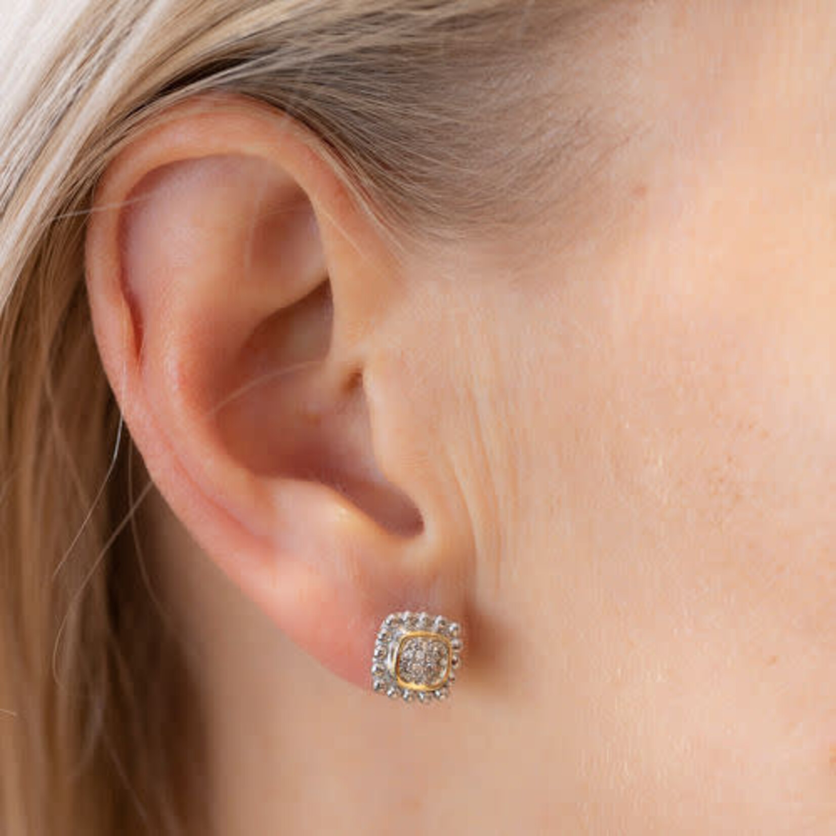 Sterling Silver 18KY Gold Diamond 0.14ctw Stud Earrings