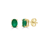 14K Yellow Gold Oval Emerald Stud Earrings