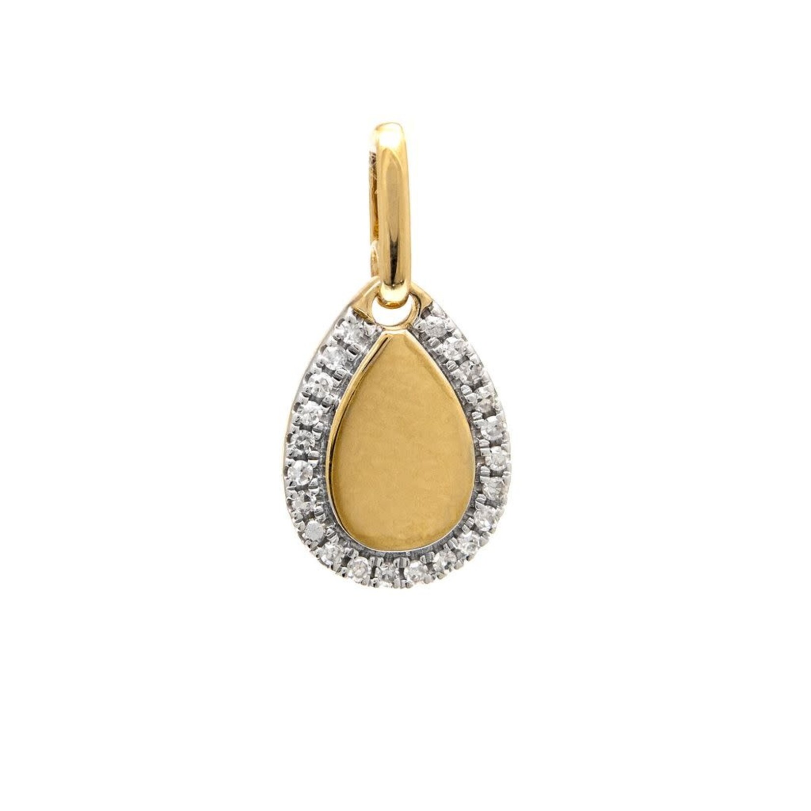 14K Yellow Gold Diamond Pear Shaped Engravable Pendant