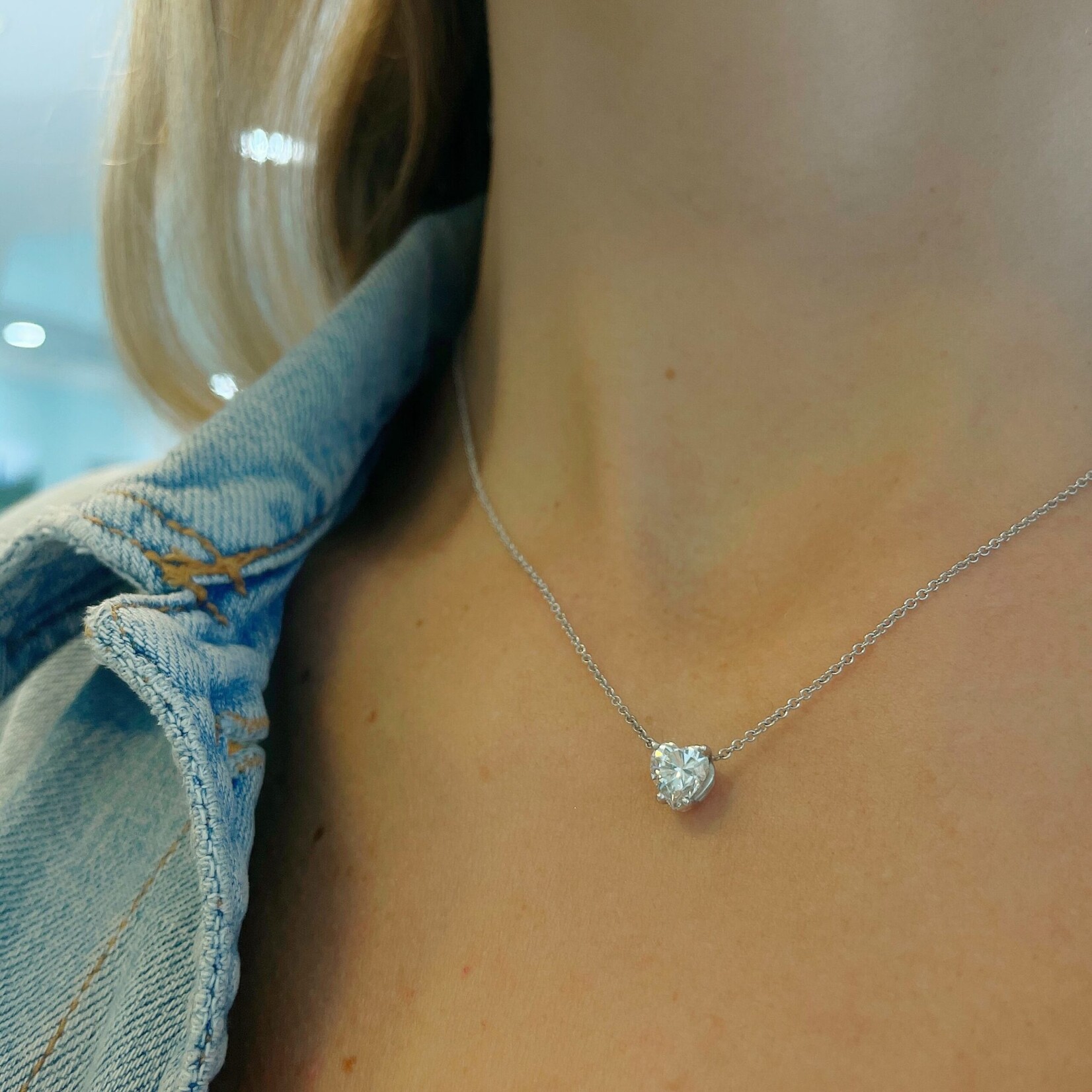 14K White Gold 1 Carat Lab Grown Diamond Heart Solitaire Pendant