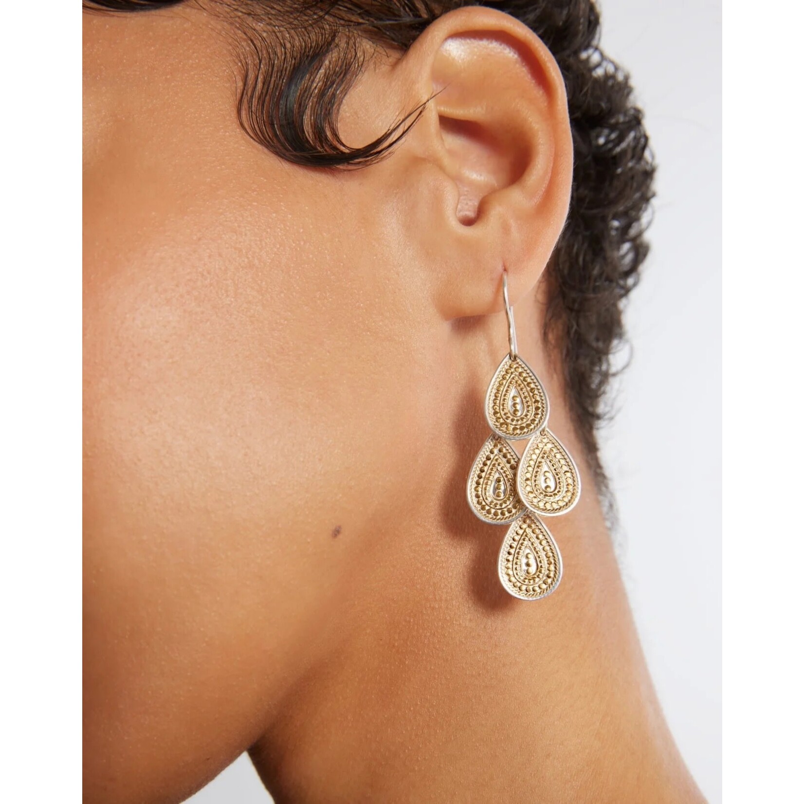 Sterling Silver and 18K Yellow Gold Overlay Dotted Chandelier Earrings