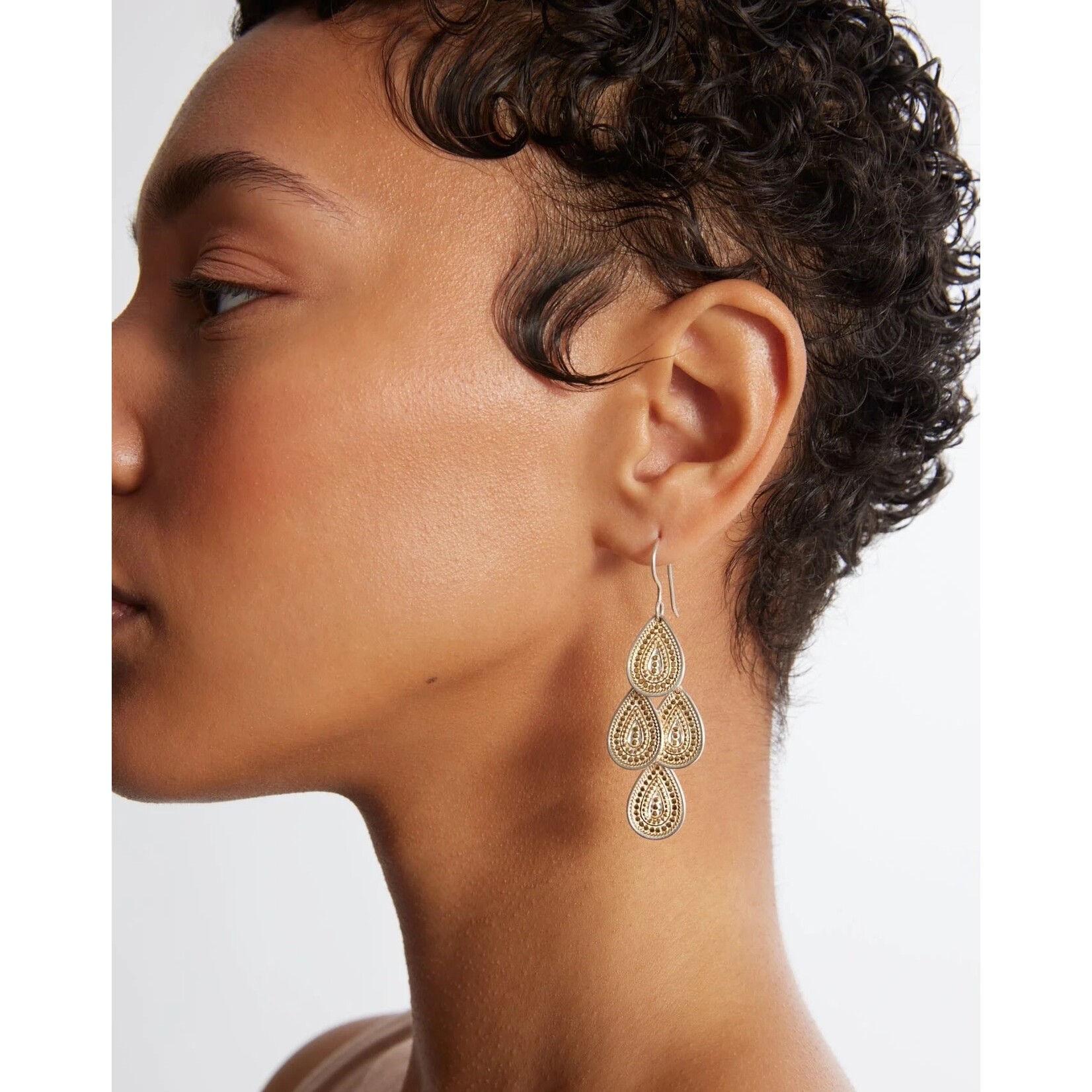 Sterling Silver and 18K Yellow Gold Overlay Dotted Chandelier Earrings