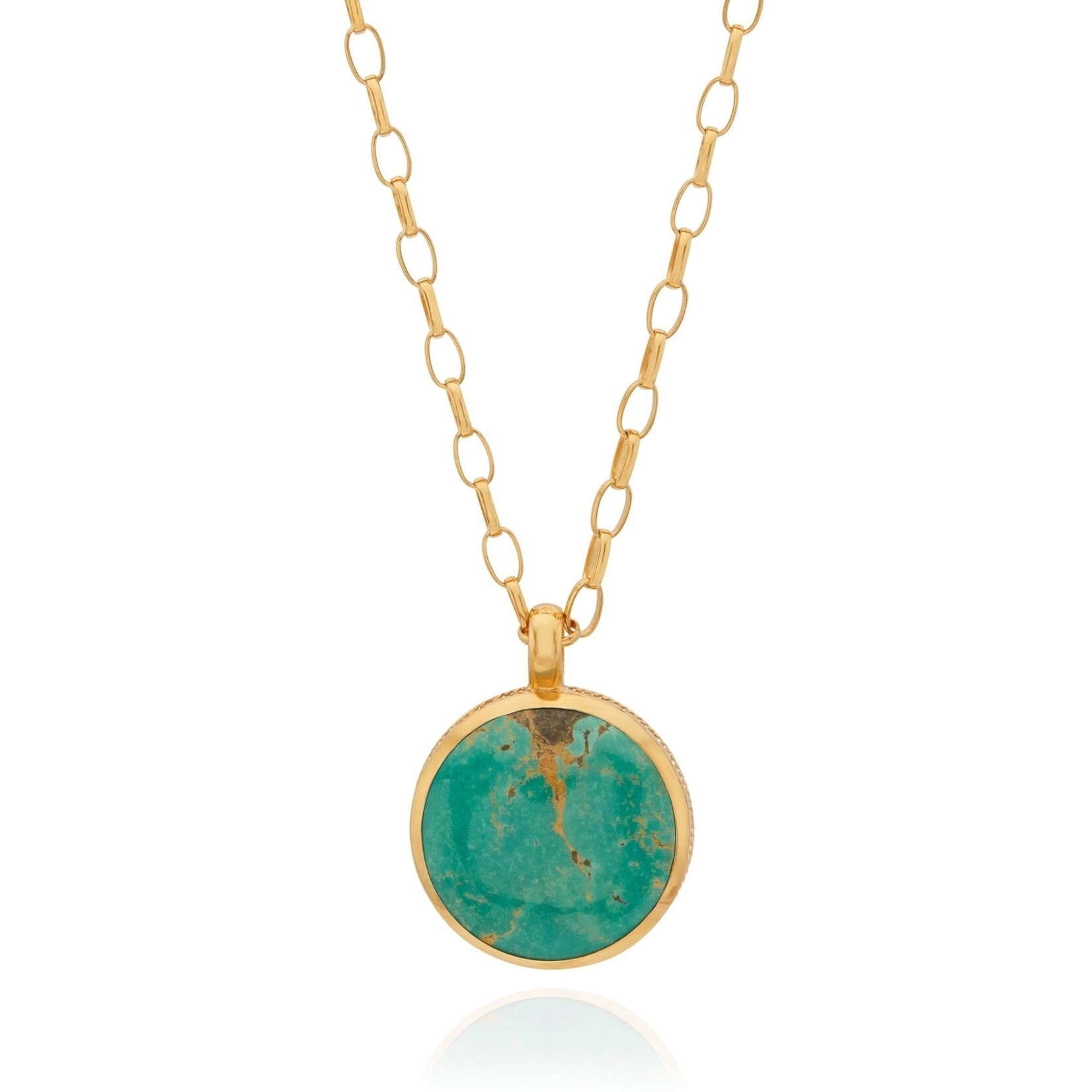 Sterling Silver and 18K Yellow Gold Overlay Turquoise Medallion Necklace