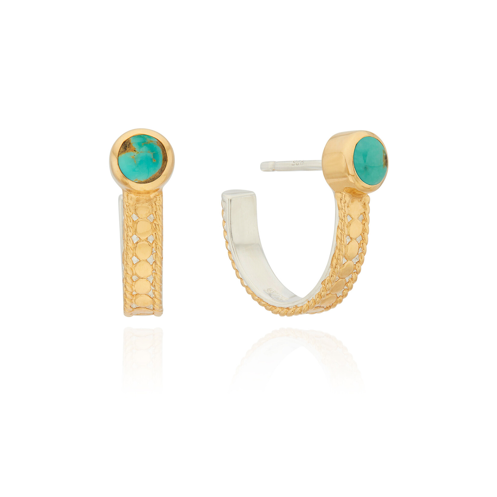 Sterling Silver and 18K Yellow Gold Overlay,  Turquoise Hoop Earrings