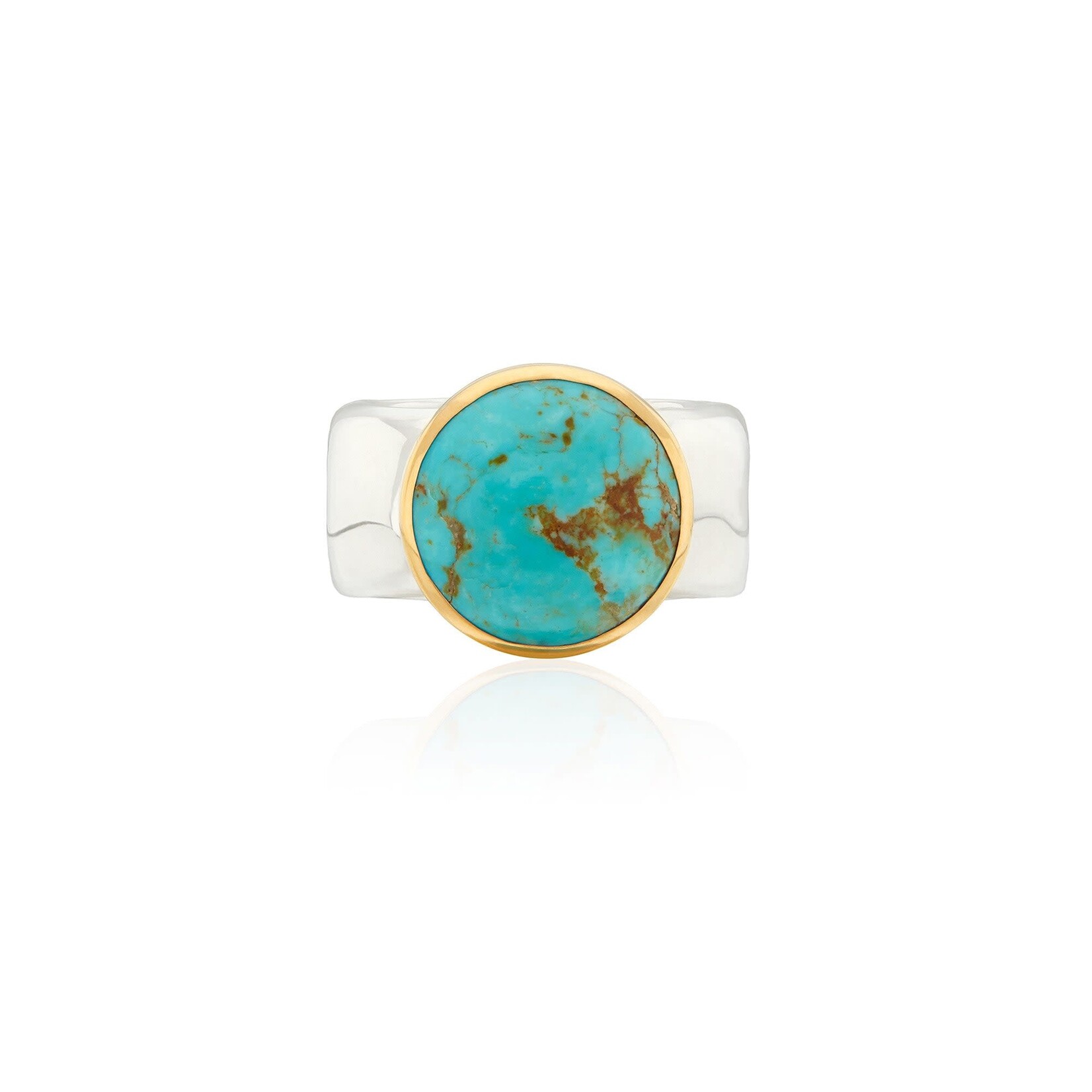 Sterling Silver and 18K Yellow Gold Overlay Wavy Band Turquoise Cocktail Ring