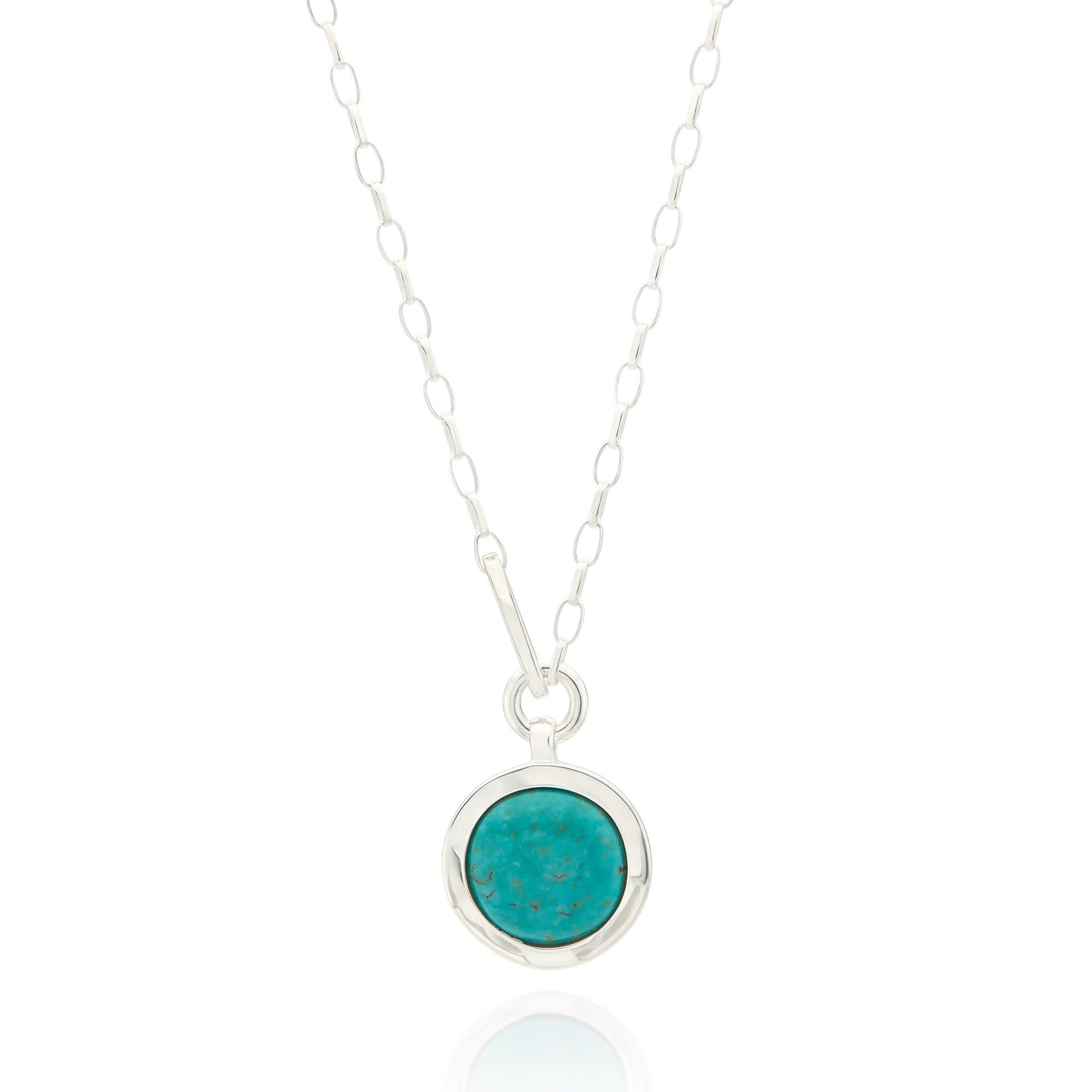 Sterling Silver Large Wavy Turquoise Medallion Necklace