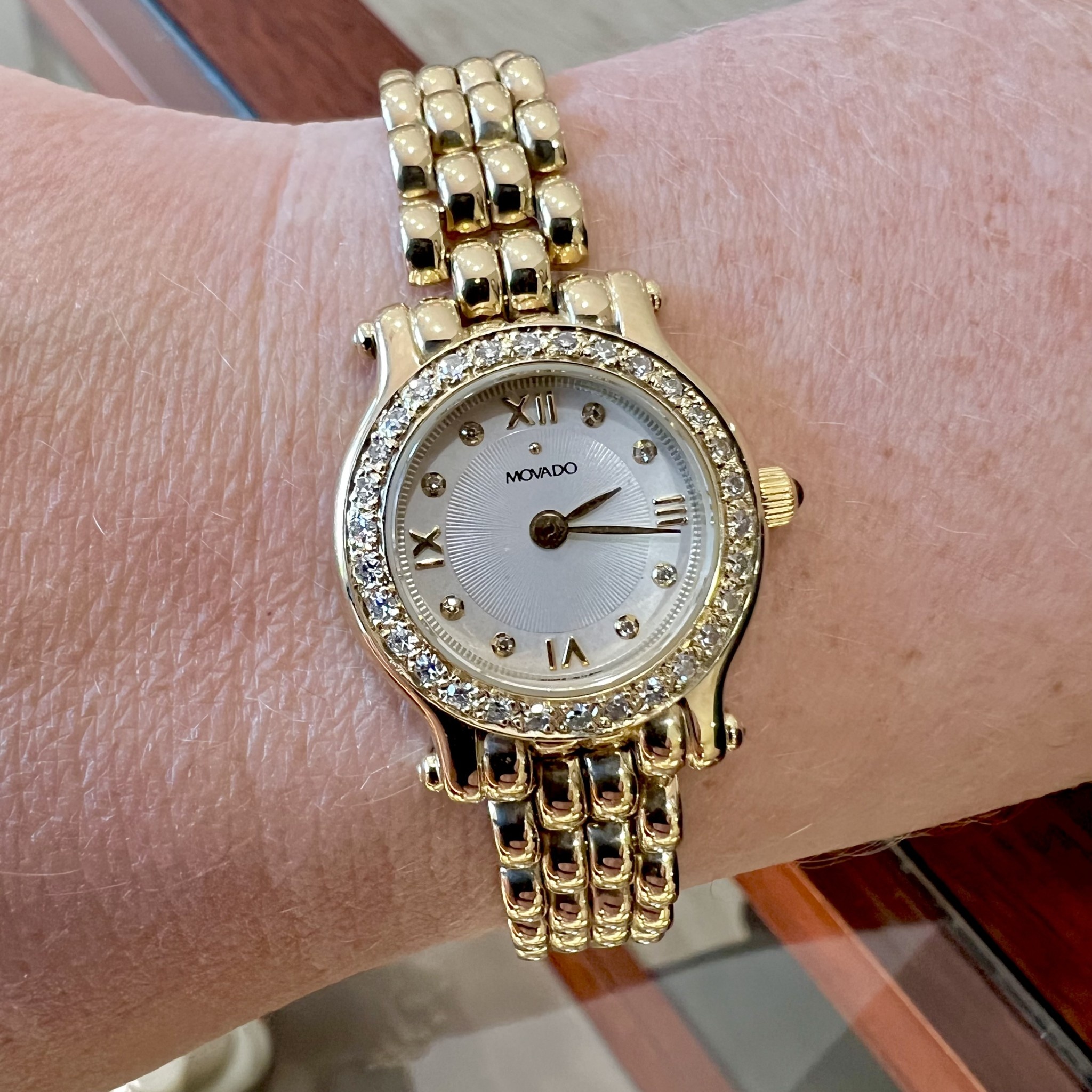 14K Yellow Gold Diamond Movado Watch M. Pope and Co