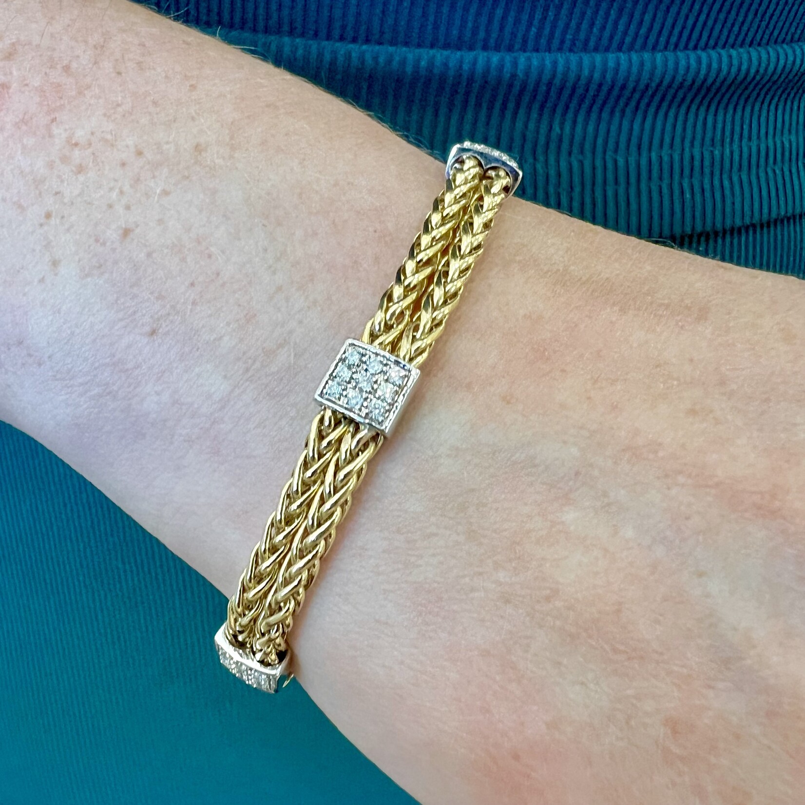 14K Yellow & White Gold Diamond Pave Station Double Rope Bracelet