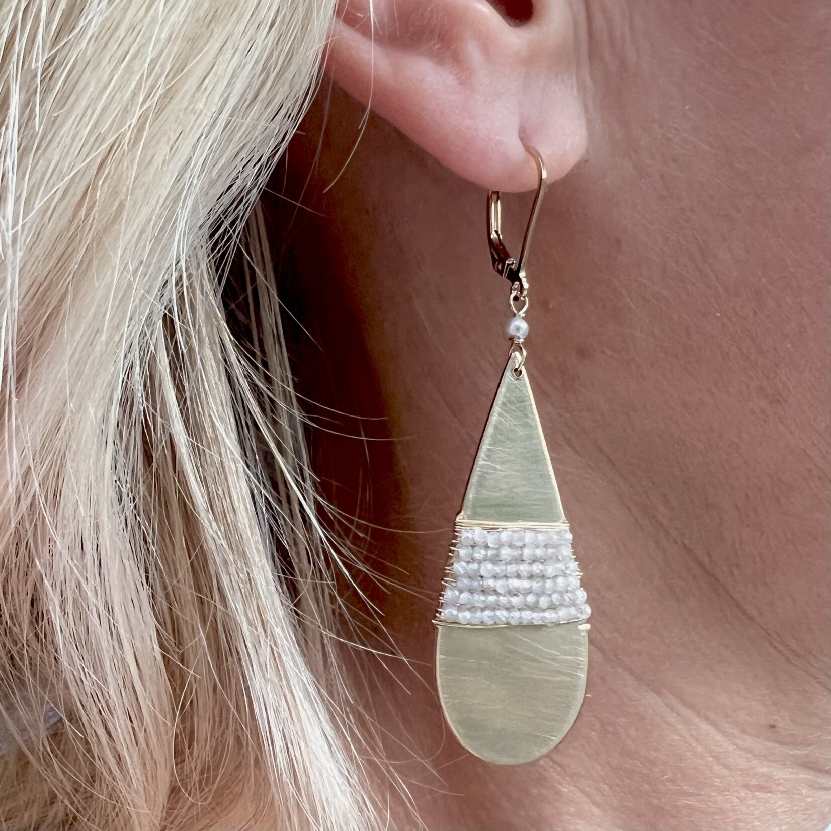 Michelle Pressler 14K Yellow Gold Overlay White Zircon Teardrop Earrings