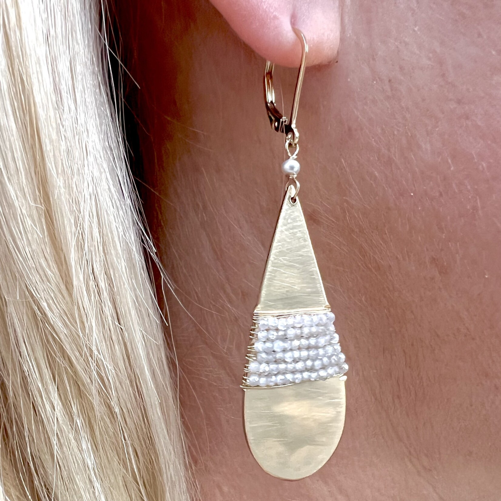 Michelle Pressler 14K Yellow Gold Overlay White Zircon Teardrop Earrings