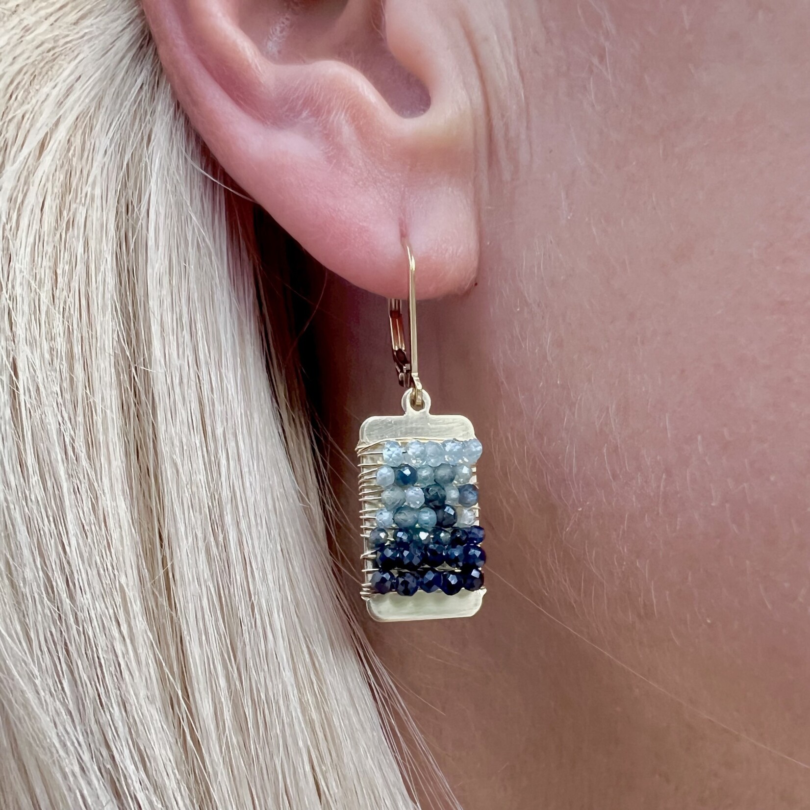 Michelle Pressler 14K Yellow Gold Plated Sapphire Ombre Nat. Bl Zircon, Australian Sapphire and Saph Earrings