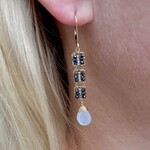 Michelle Pressler 14K YGP Zebra/ White Moonstone  (Grey Natural Zircon, Black Spinel) Earrings