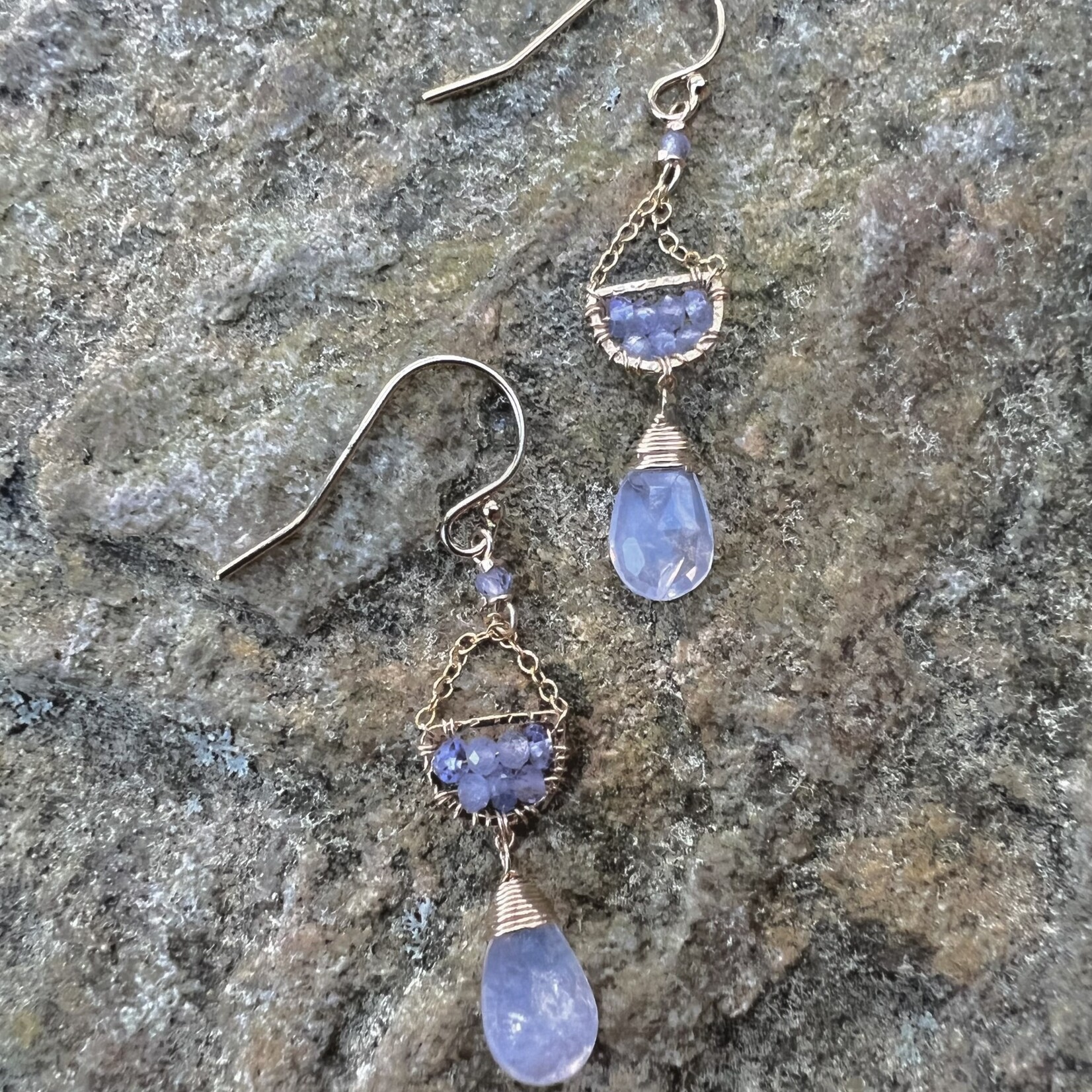 Michelle Pressler 14K Yellow Gold Plate Tanzanite and Scorolite Earrings