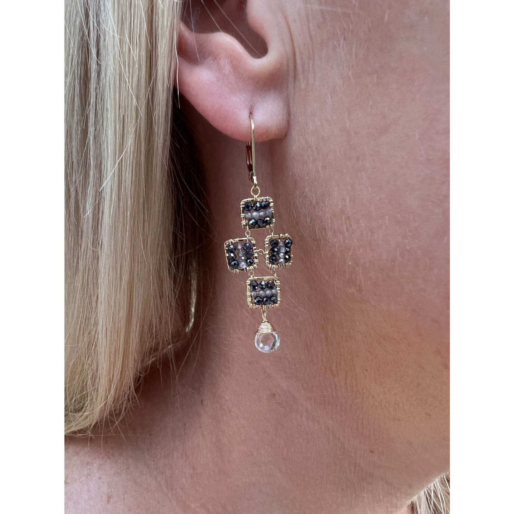 Michelle Pressler 14K Yellow Gold Plate Zebra/White Topaz (Black Spinel, Grey Zircon) Earrings