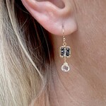 Michelle Pressler 14K Yellow Gold Overlay Square Zebra/White Topaz (Black Spinel, Grey Zircon) Earrings