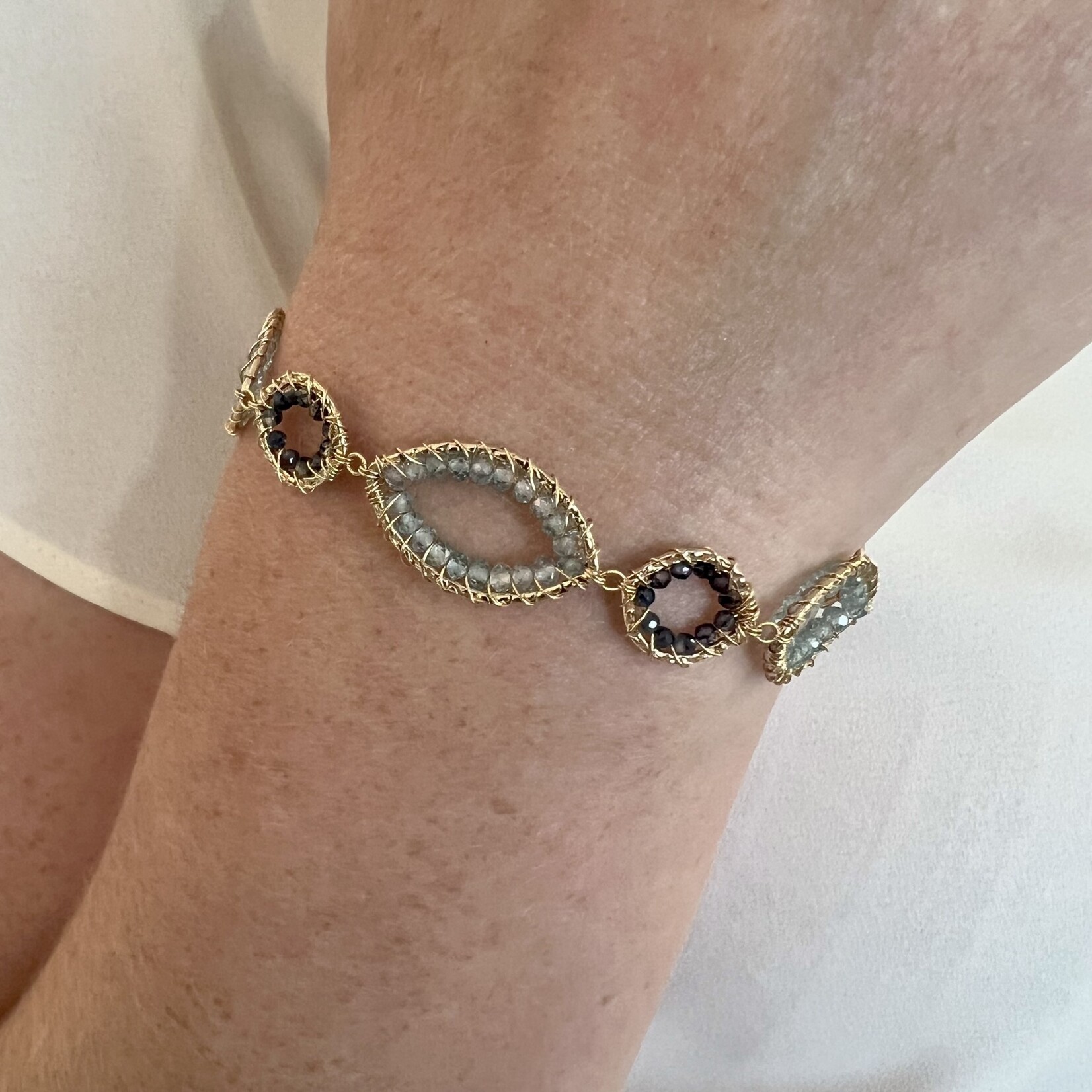 Michelle Pressler 14KF Yellow Gold Blue Zircon & Sapphire Bracelet