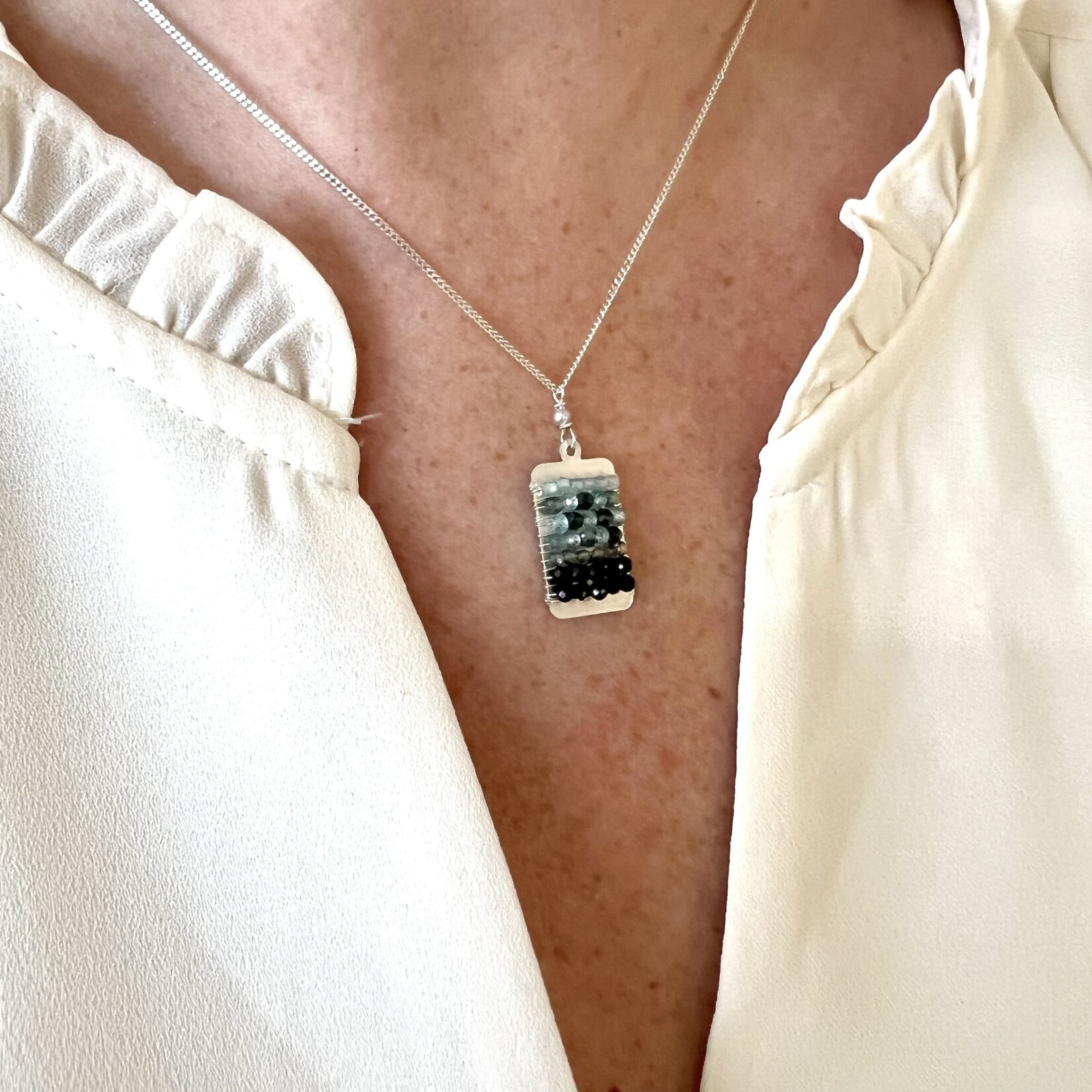 Sterling Silver Sapphire & Zircon Ombre Pendant