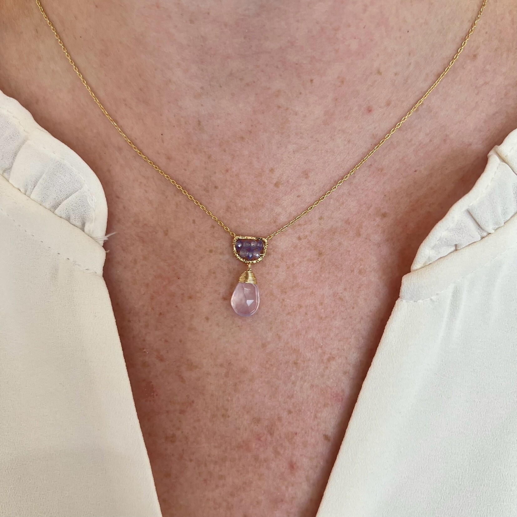 14K Yellow Gold Overlay Tanzanite and Scorolite Necklace