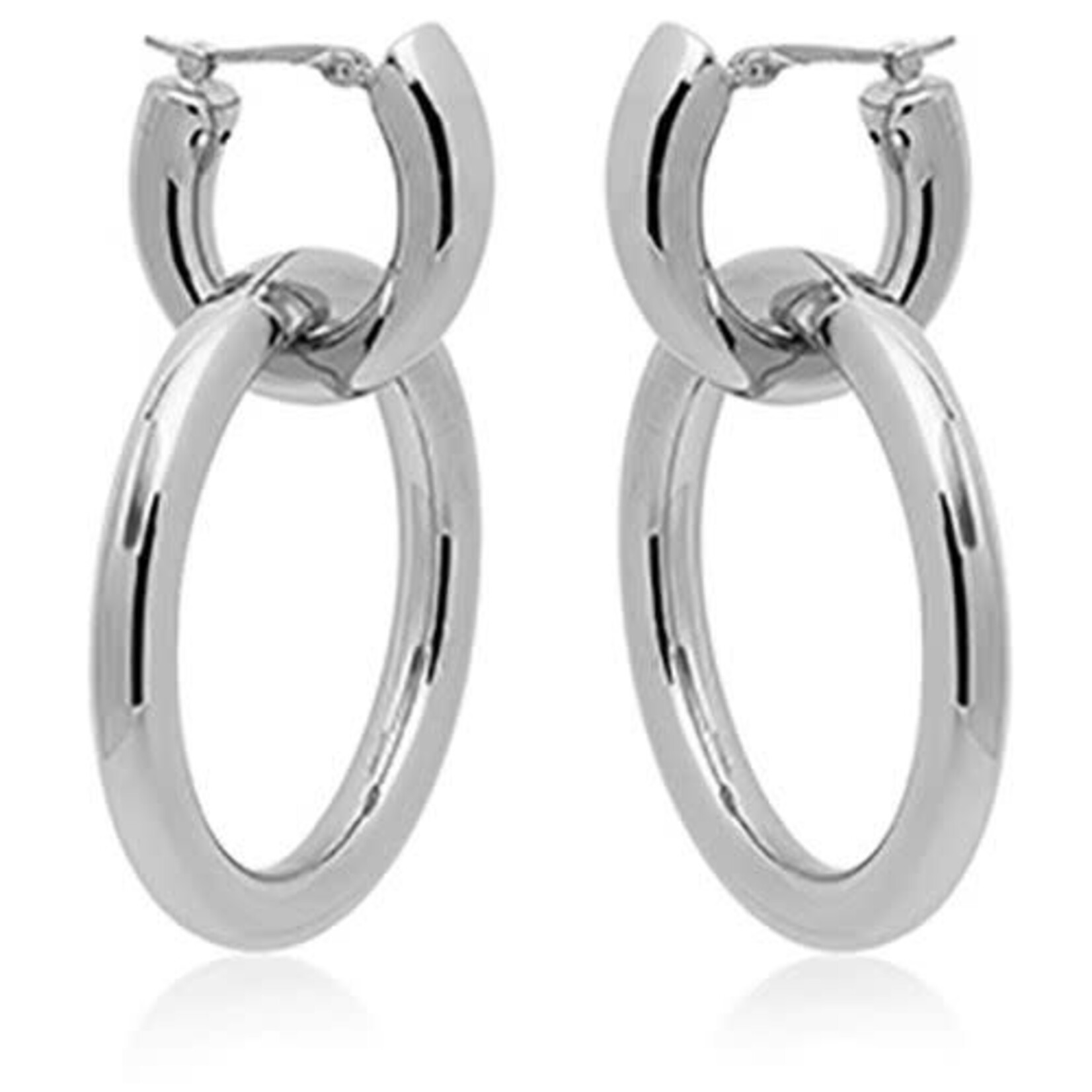 Sterling Silver Double Oval Link Drop Hoops Earrings