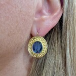 18K Yellow Gold Oval Intaglio Blue Carved Earrings