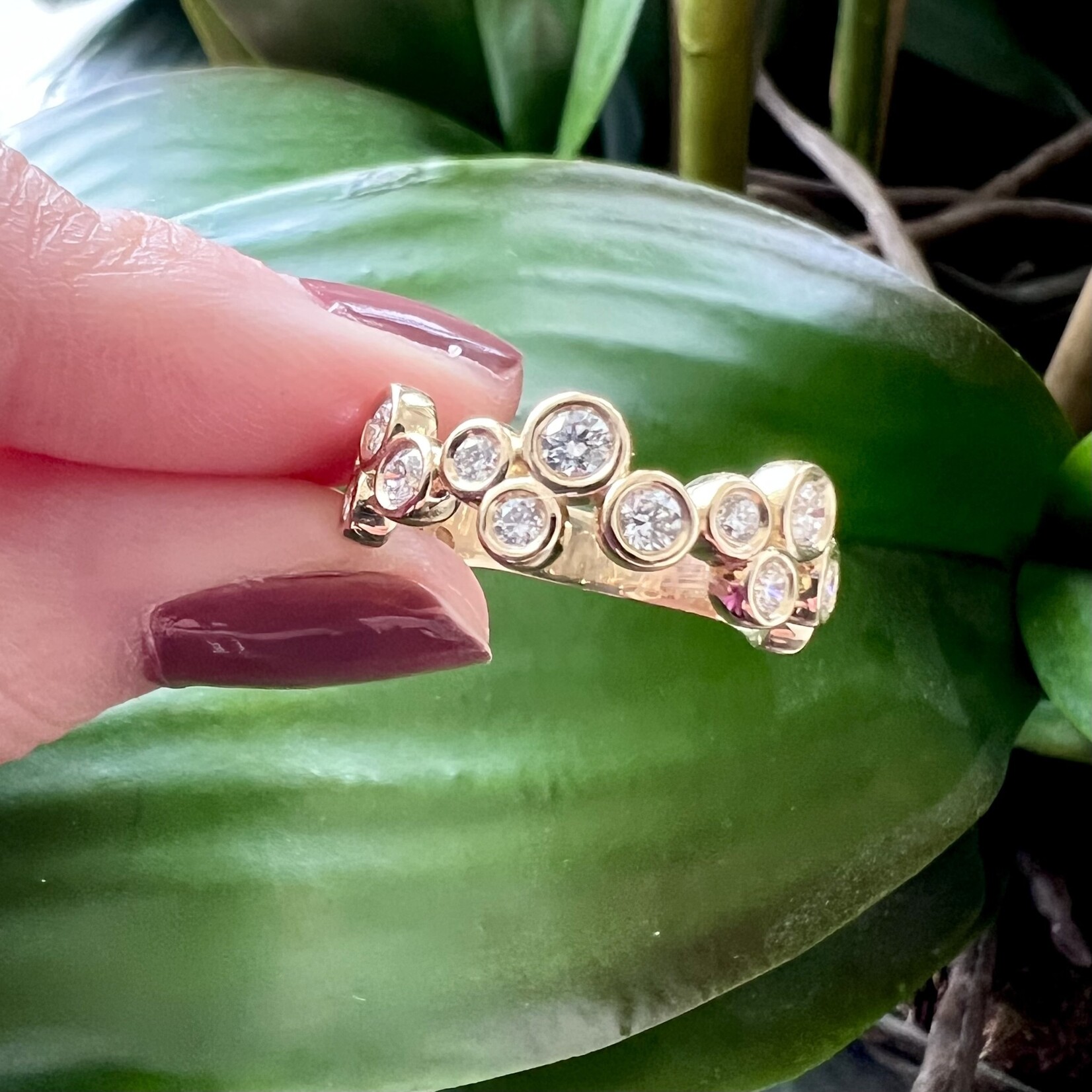 14K Yellow Gold Diamond Bubble Band