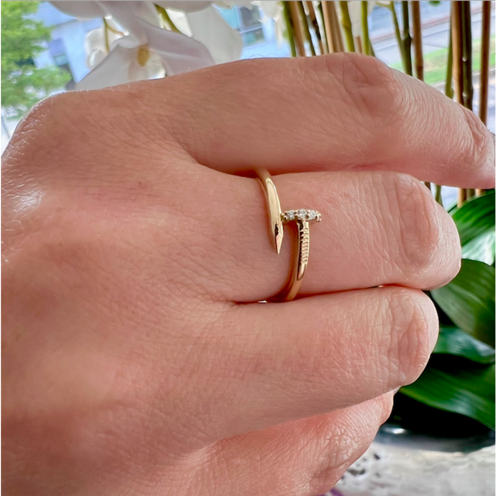 14K Yellow Gold Diamond Nail Ring