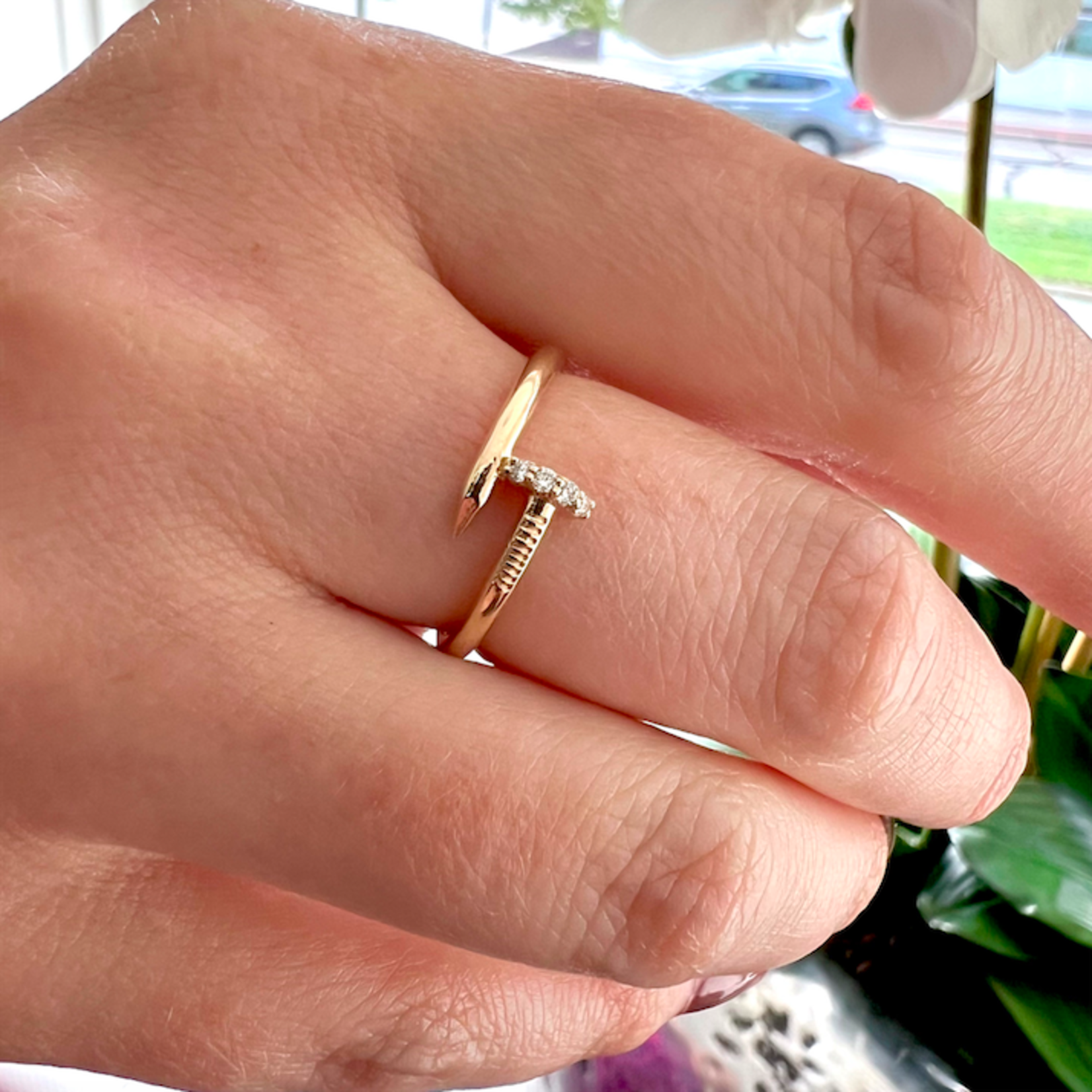 14K Yellow Gold Diamond Nail Ring