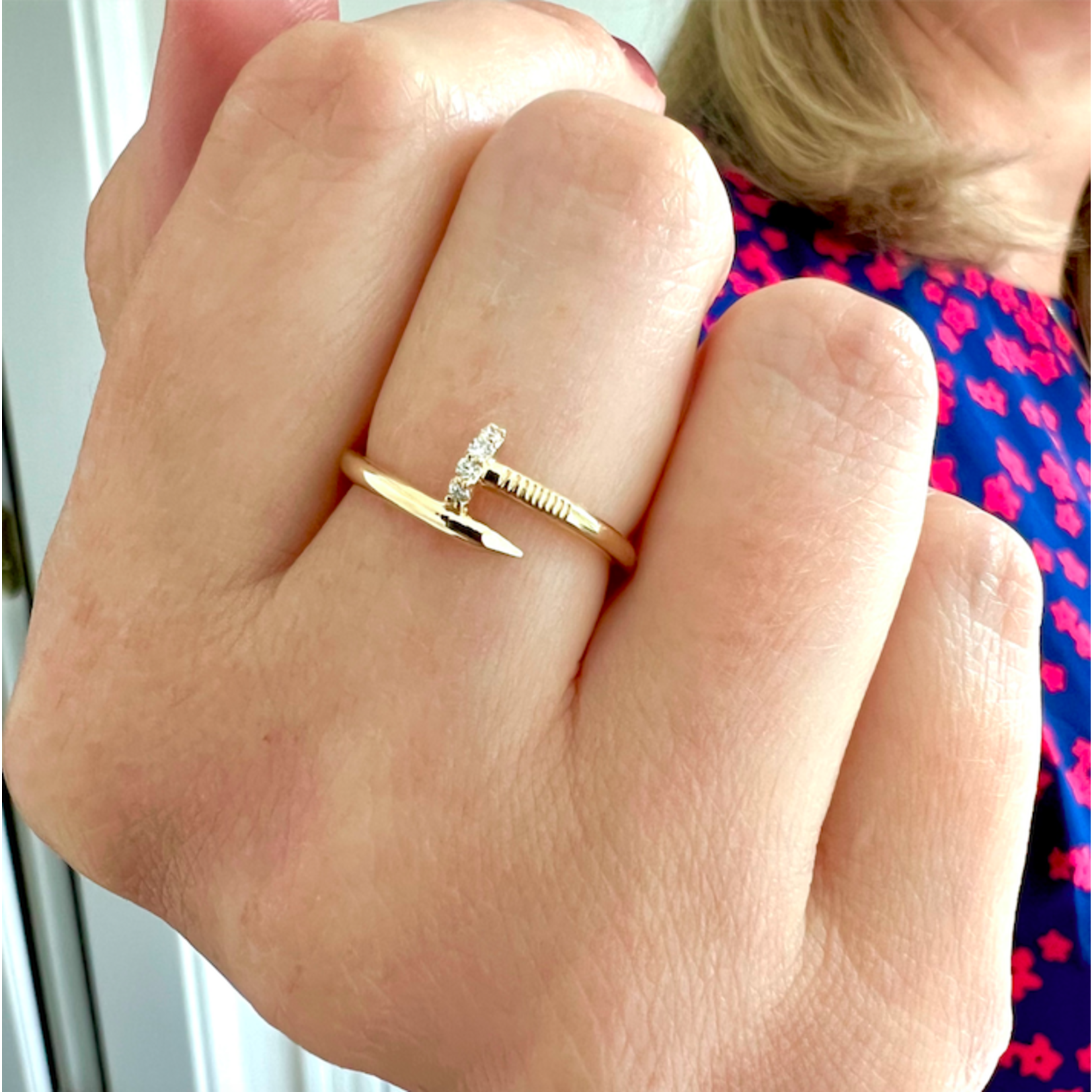 14K Yellow Gold Diamond Nail Ring