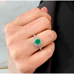 18K White Gold Emerald & Diamond Halo Ring