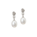 14K White Gold  Akoya Pearl & Diamond Drop Earrings