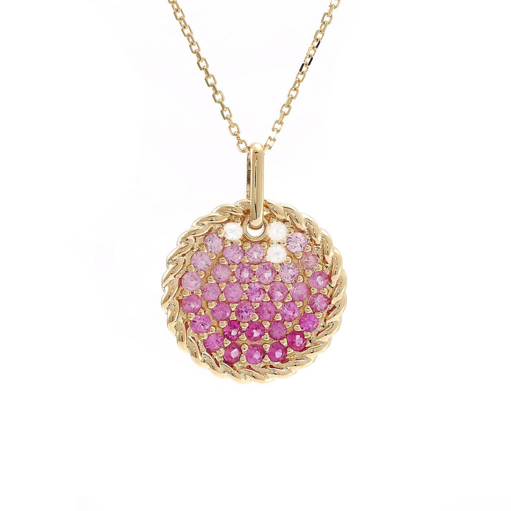 14K Yellow Gold Ombre Pink Sapphire Disc Pendant