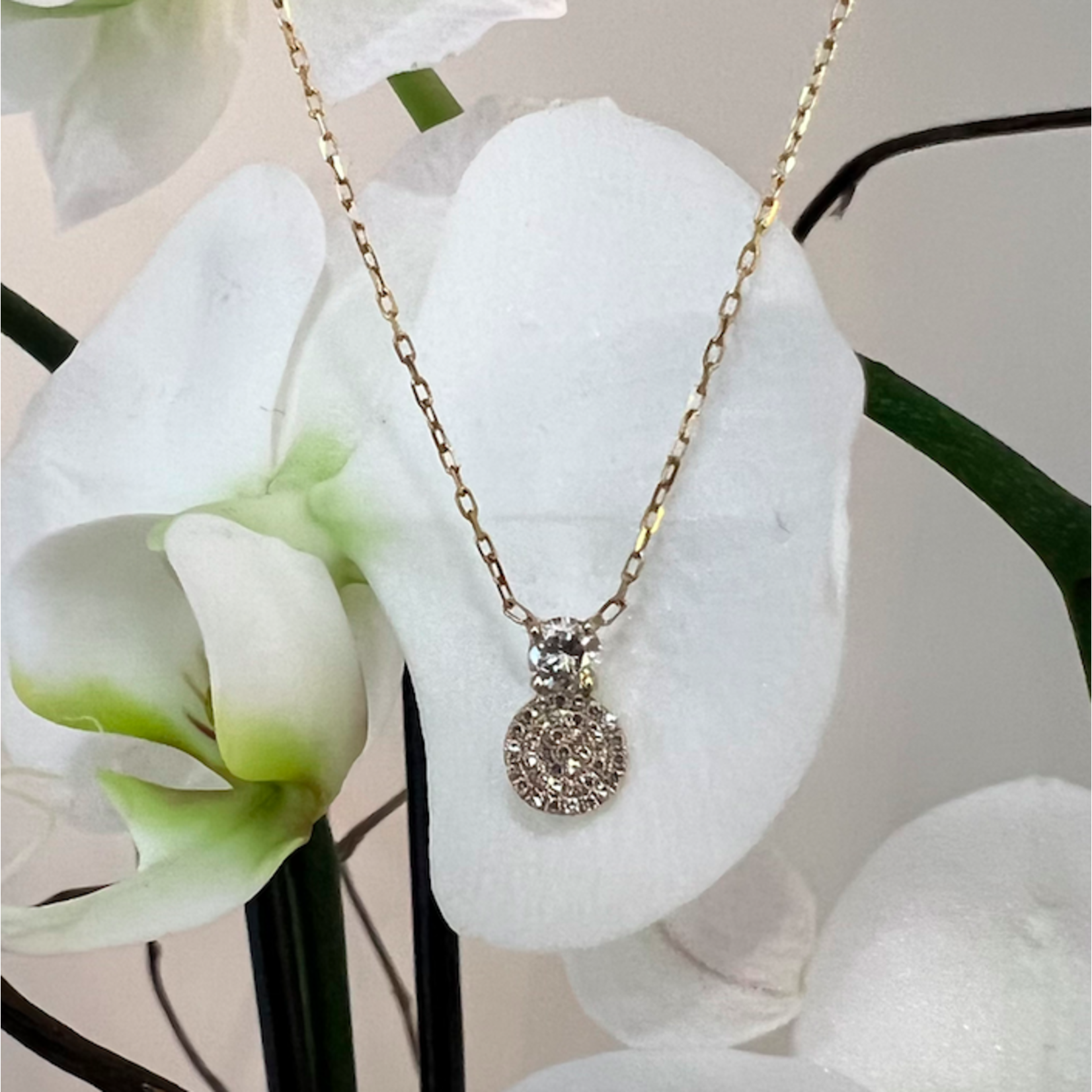 14K Yellow Gold Diamond Pendant with Pave Disc