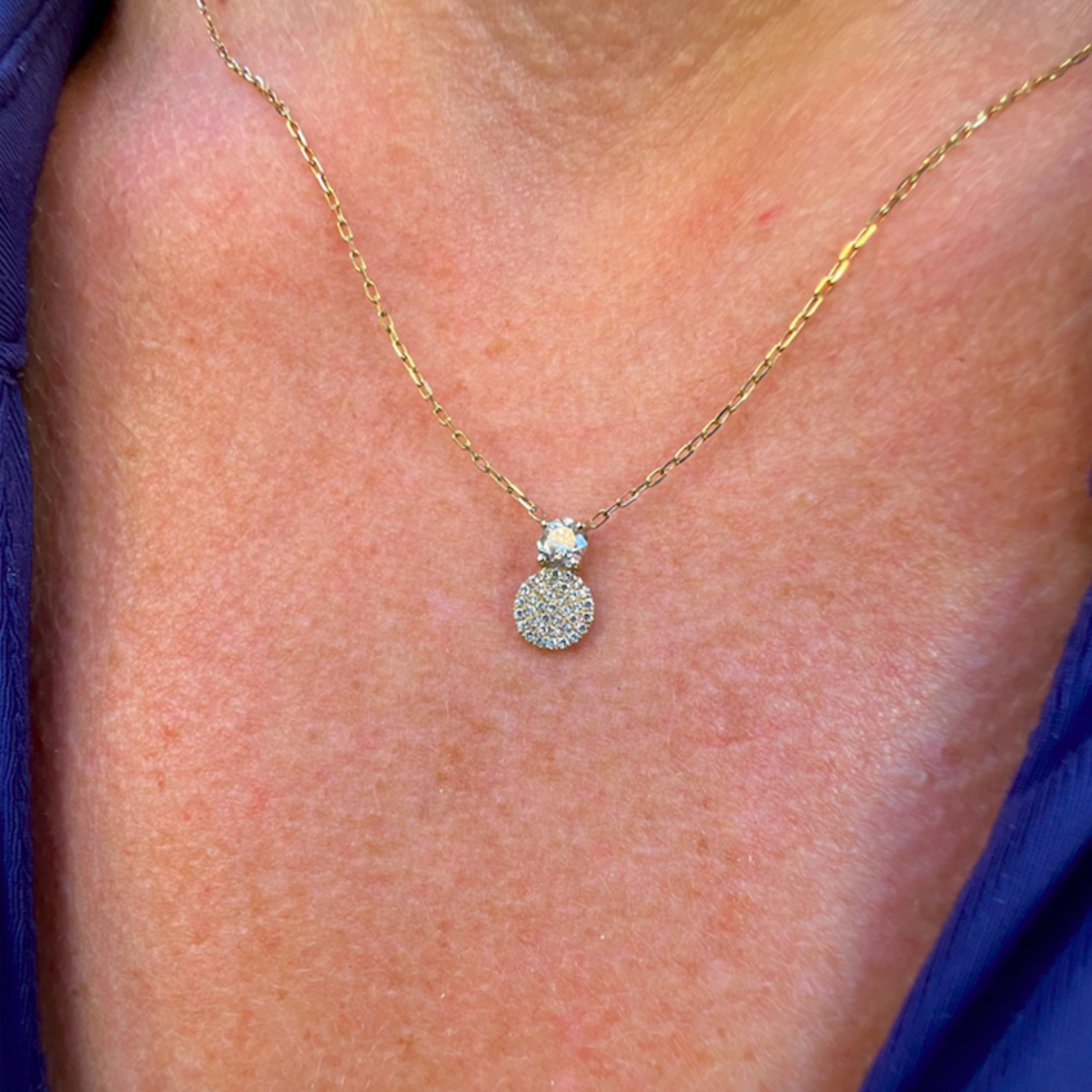 14K Yellow Gold Diamond Pendant with Pave Disc