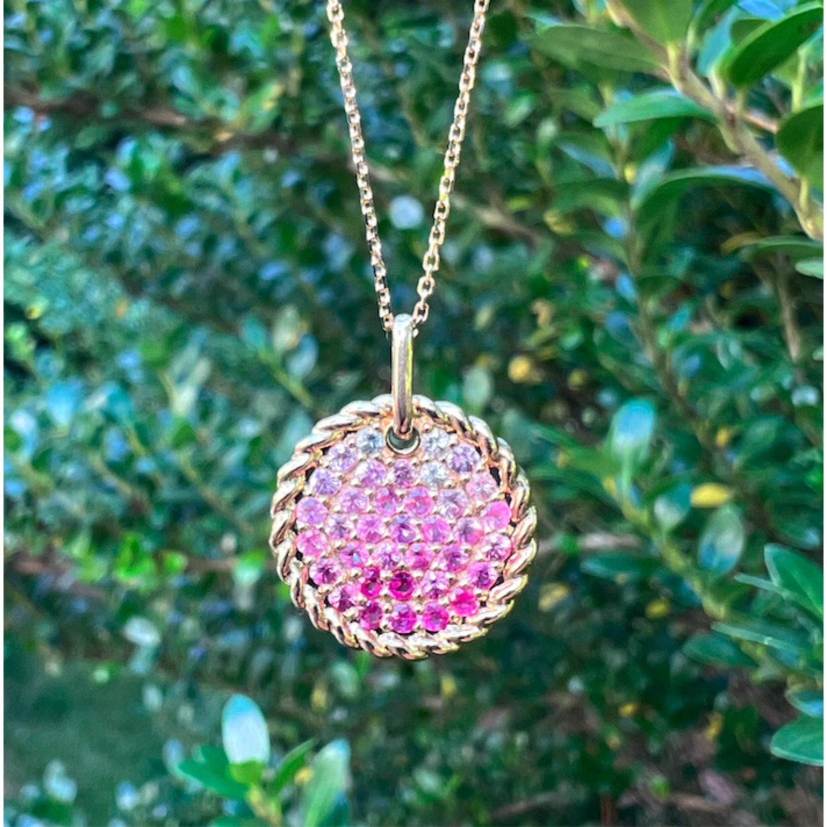 14K Yellow Gold Ombre Pink Sapphire Disc Pendant