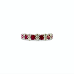 14K White Gold Ruby & Diamond Cluster Band