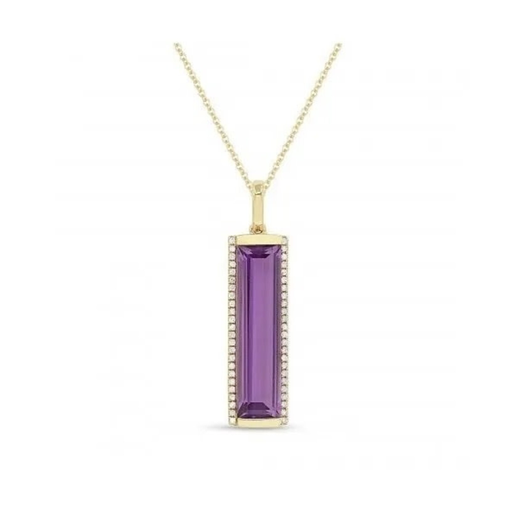 14K Yellow Gold Amethyst and Diamond Pendant