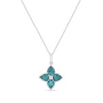 14K White Gold Created Tourmaline  Paraiba Diamond Beaded Pendant