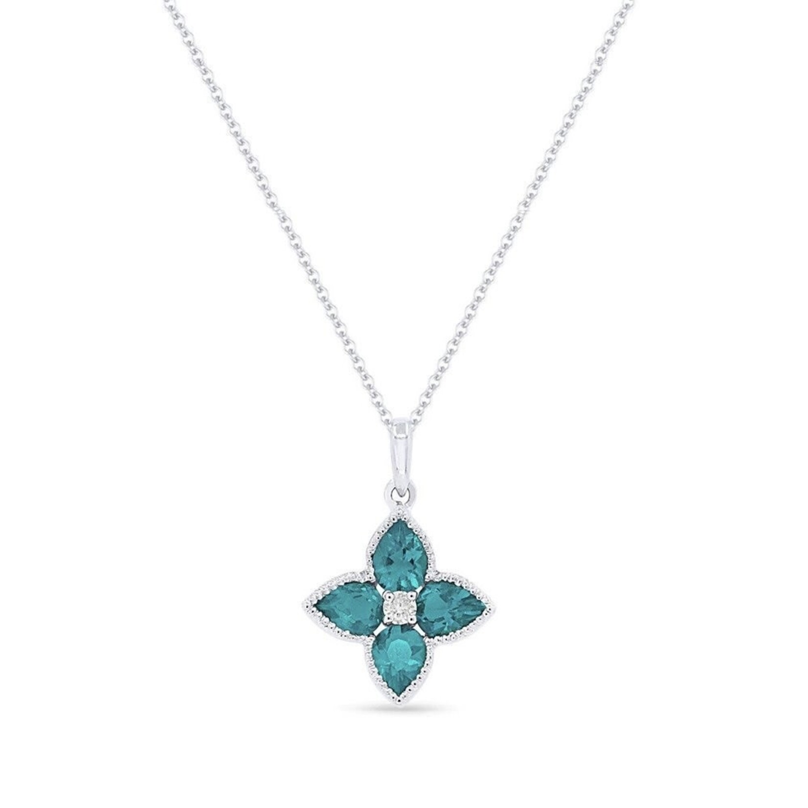 14K White Gold Created Tourmaline  Paraiba Diamond Beaded Pendant