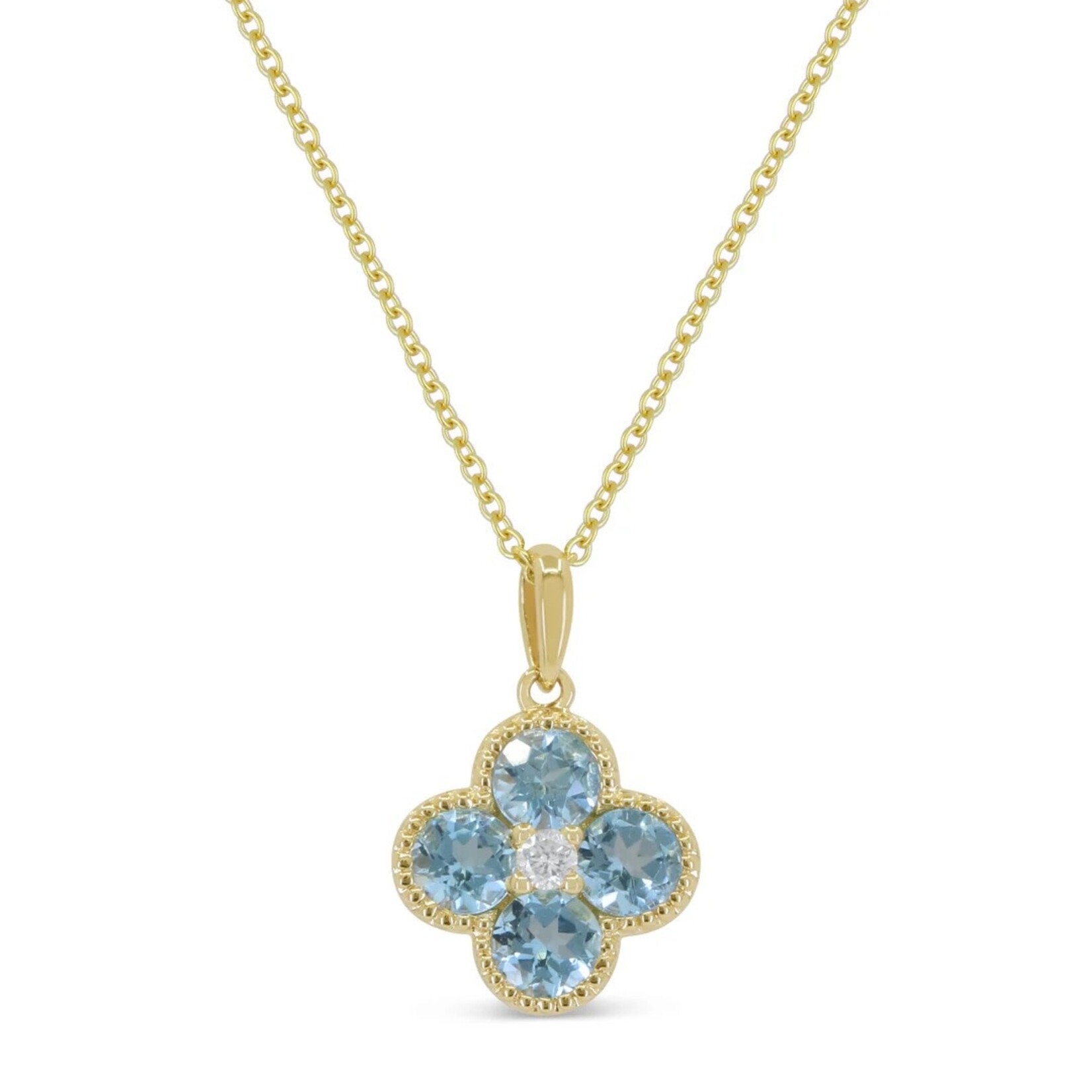 14K Yellow Gold Blue Topaz and Diamond Pendant