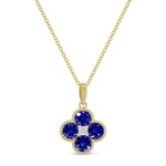 14K Yellow Gold Sapphire and Diamond Flower Pendant